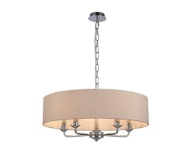 DK0014  Banyan 60cm 5 Light Pendant Polished Chrome, Nude Beige/Moonlight